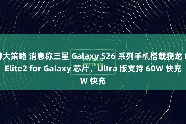 博大策略 消息称三星 Galaxy S26 系列手机搭载骁龙 8 Elite2 for Galaxy 芯片，Ultra 版支持 60W 快充